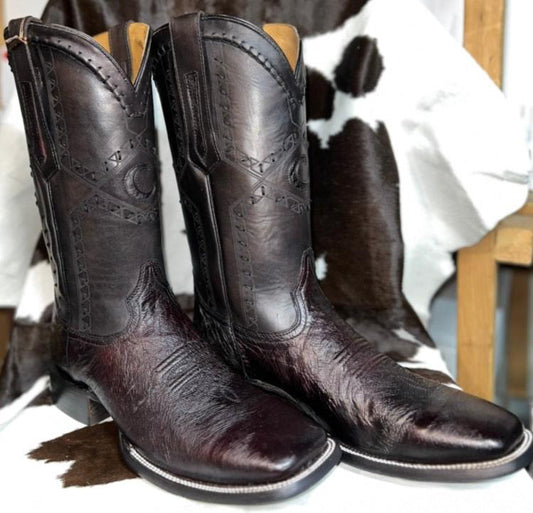 Cuadra Smooth Ostrich Black Cherry Wide Square Toe Boot